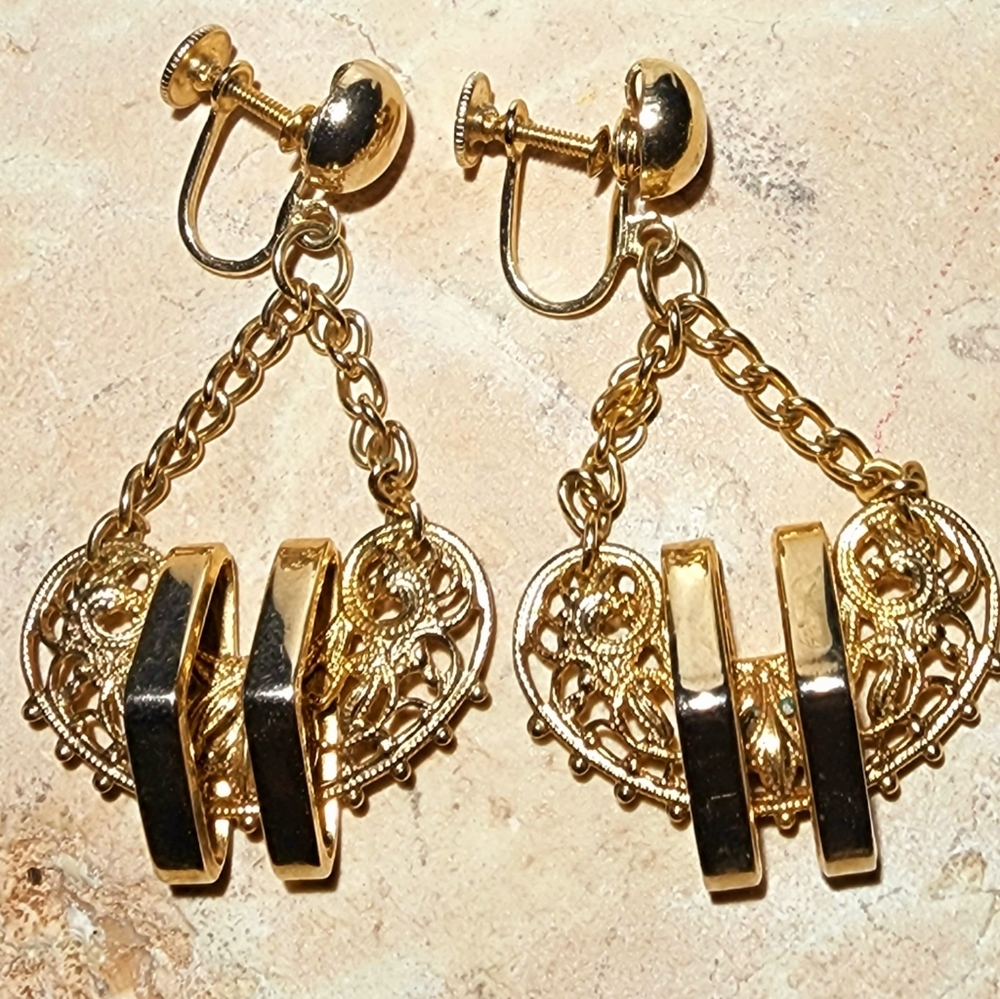 OOAKRegency filigree Paisley cornucopia Victorian gold chain twist back earrings